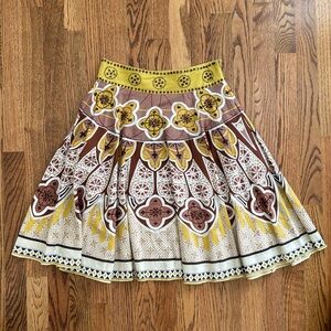 Anthropologie | Little Blue Bird | Brown, Cream & Yellow Cotton Sequin Skirt| SM